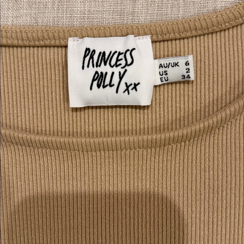 Princess Polly Beige Ribbed Top - Picture 2 of 4